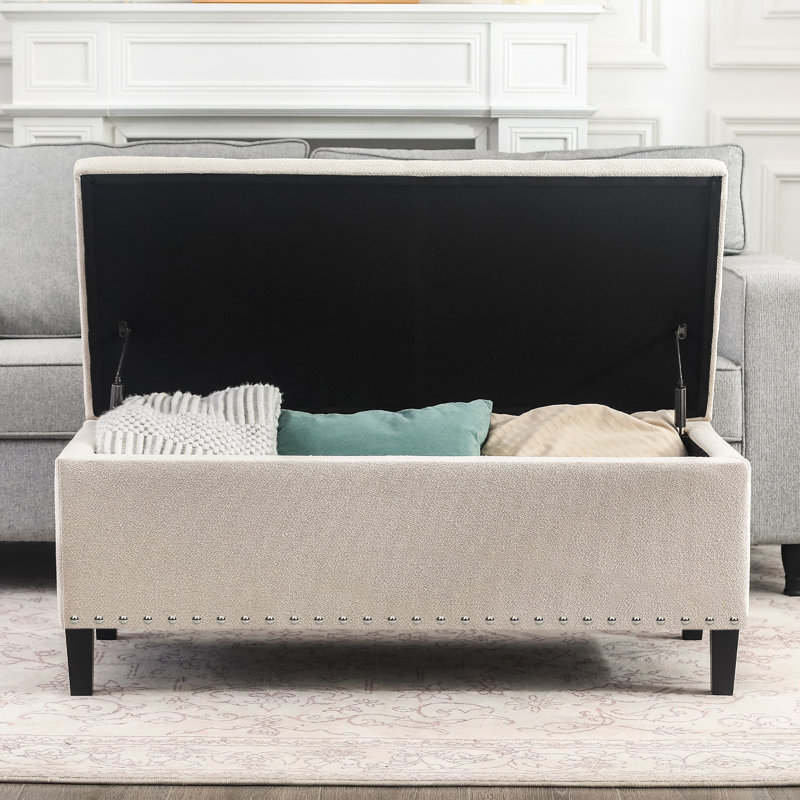 Upholstered Ottoman, Off White Fabric