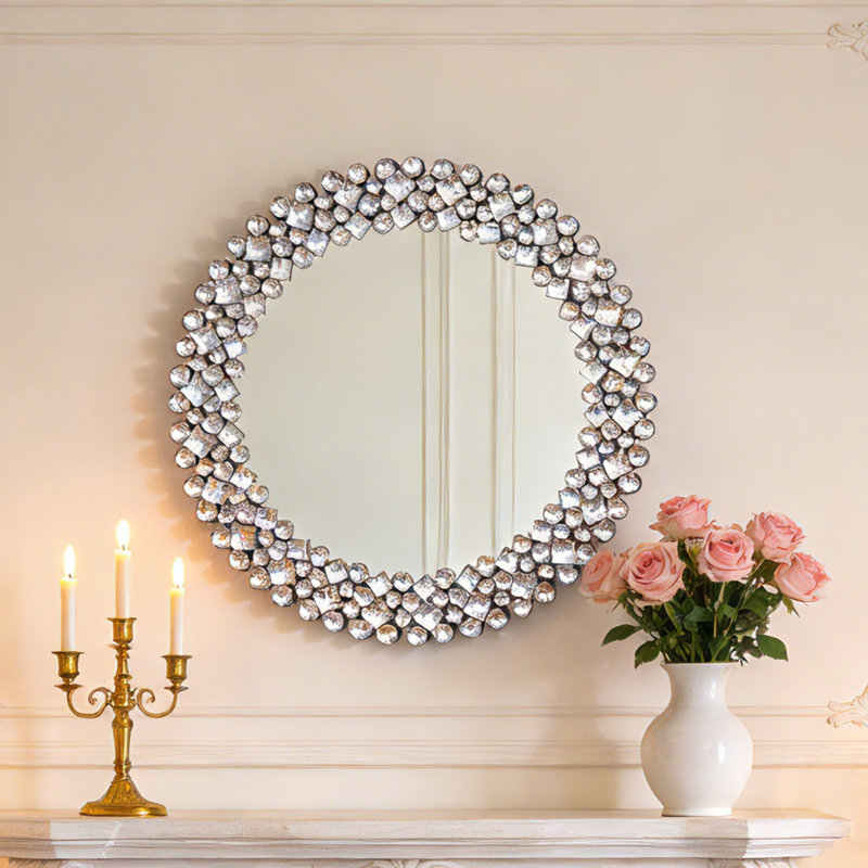 Freelon Round Crystal Framed Wall Accent Mirror 60x60CM