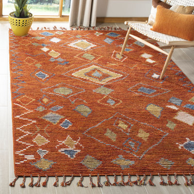 Raeleigh Hand Knotted Wool/Cotton Southwestern Rug in Red