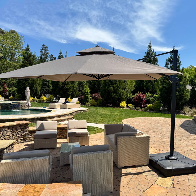 Hanselka 3.7m Square Cantilever Parasol With Base, Tapue