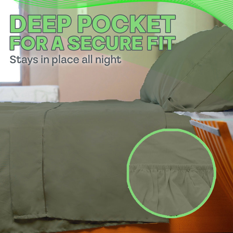 Ultra Soft Bamboo Sheet Set - 4 Pc Set - Wrinkle Resistant - Cooling Sheets with Deep Pockets, Olive