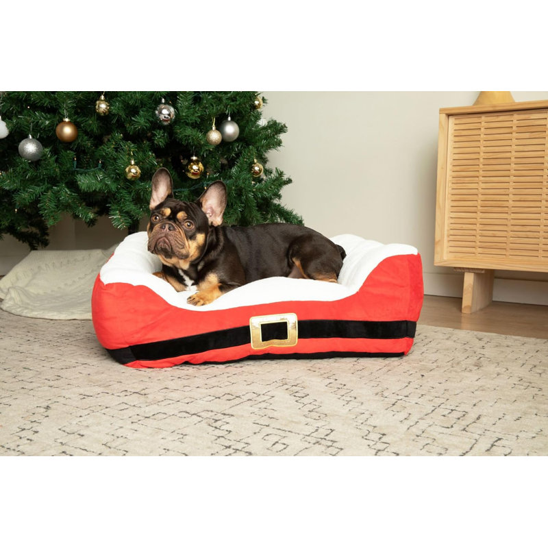 Lit pour chien père Noël avec ceinture de père Noël