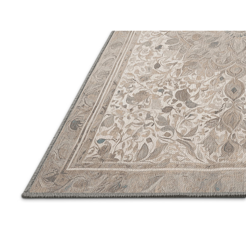 Machine Washable Gray Area Rug, Round 5'