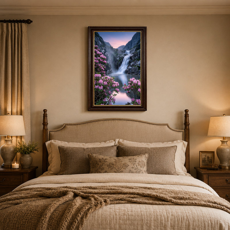 Art mural sur toile Misty Waterfall Over Gray Rocks, H 18 po x l 12 po