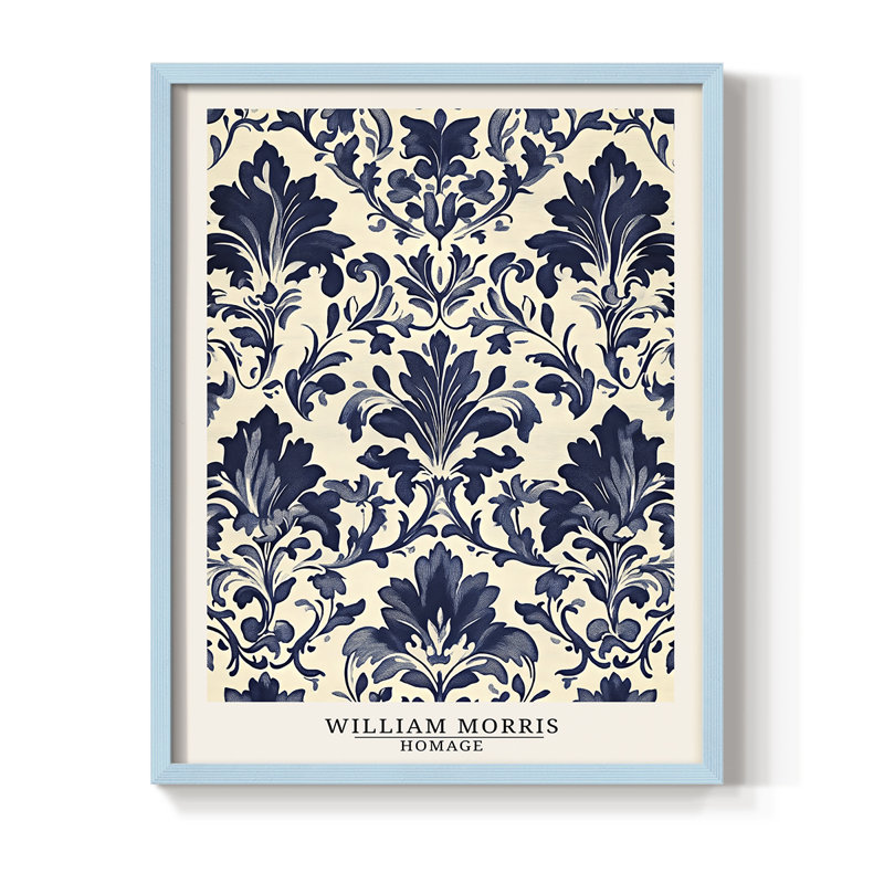 WM MORRIS Series DCCLXVI Framed Print - Solid Wood, 11" H x 9" W, Blue