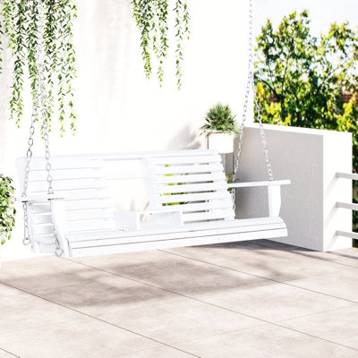 3 Wood Porch Swing With Cup Holders, Folding Coffee Table & , 440lbs Capacity, White Elegant Design Patio Table, Holders And Weight Wooden Intriguing