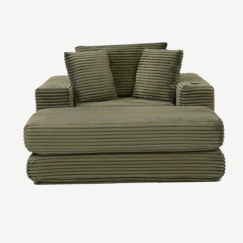Méridienne de 52,4 po de style méridienne en osier surdimensionné et confortable 3-en-1 pour la lecture, le salon et la chambre à coucher, canapé en velours côtelé, vert