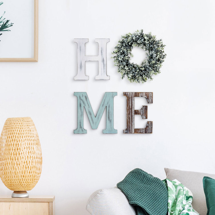 Hanging Wood Letters for Wall Decor, Farmhouse Signs for Home Decor Wall  Display, Large Letters for Wall Decor with Wreath, Wooden Home Wall Decor  with Wreath Cutouts (White) 