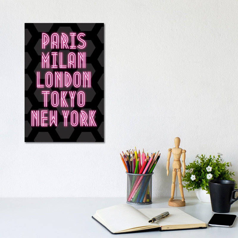 Neon Fashion Capital Cities Paris, Milan, London, Tokyo And New York by Design Harvest - Wrapped Canvas Print