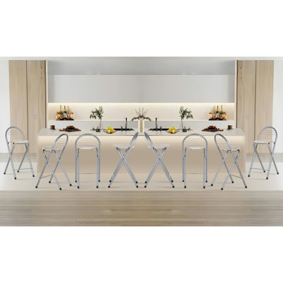 Modern Folding Bar Stools, Compact Kitchen Foldable Bar Stools With Backrest (Silver)