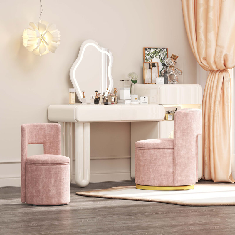 Chaise pivotante avec rangement, Chenille rose