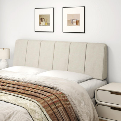 No Assembly Upholstered Headboard Linen Fabric Modern Style Extra Thick Foam