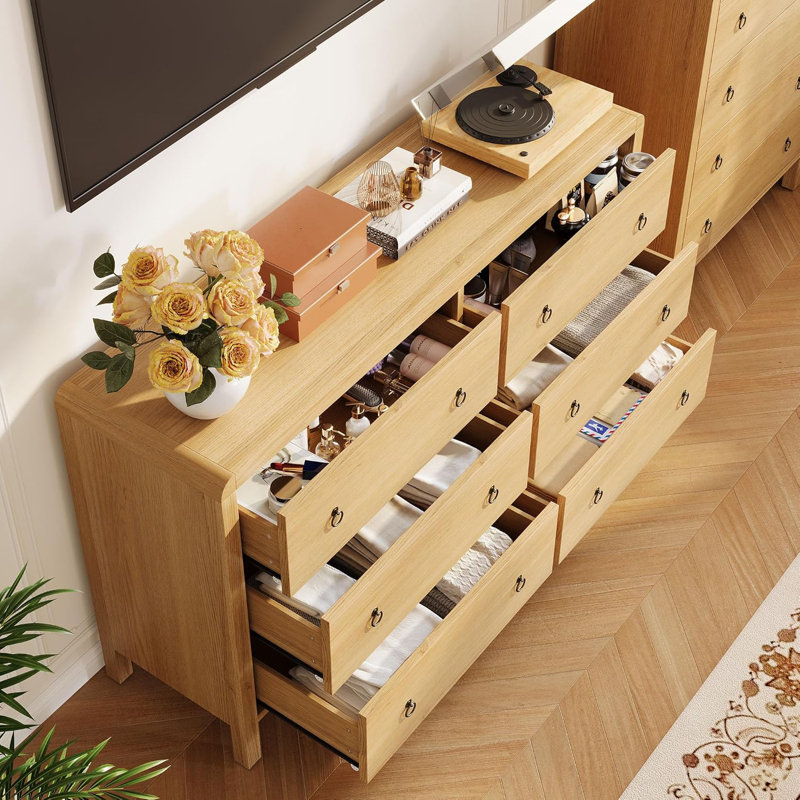 6 Drawer Dresser Storage Organizer with Sturdy Metal Handle, TV Stand for 55 inch TV, Chest of Drawers for Living Room, Hallway, Closet