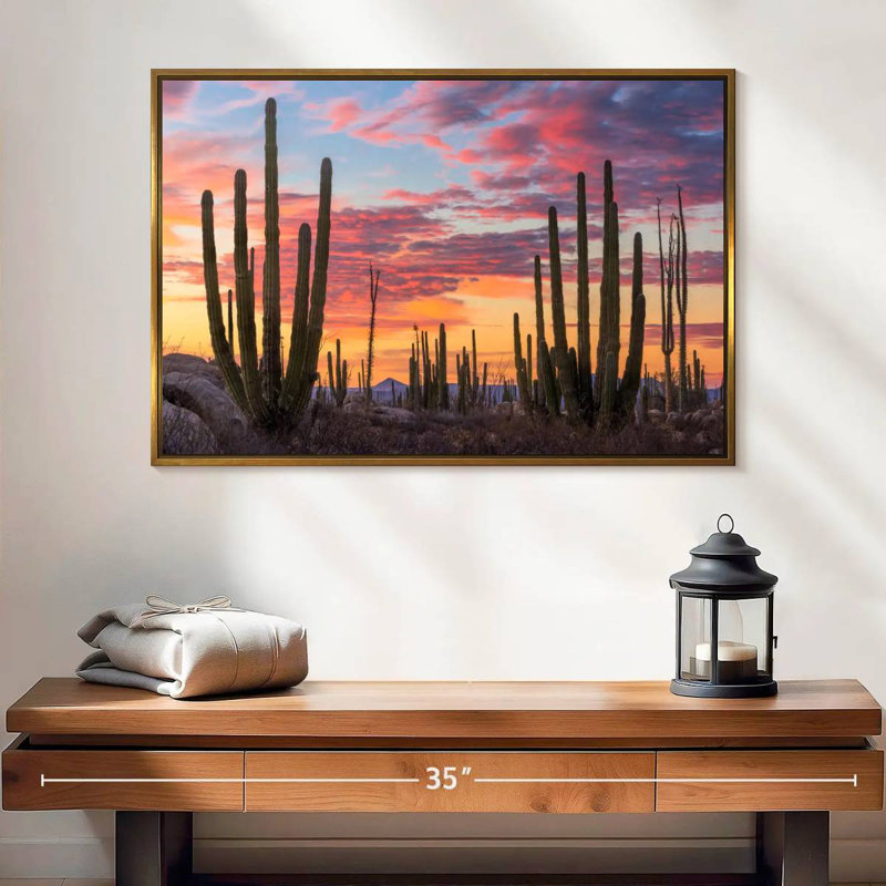 Lever de soleil de Baja California, Cadre flottant doré, 25 po x 17 po