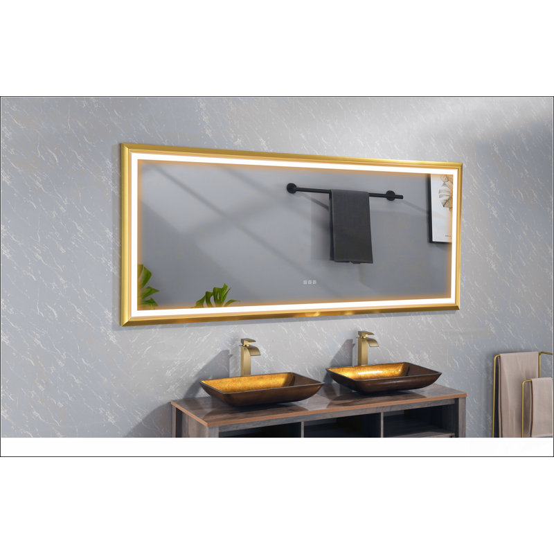 Miroir de salle de bain 84 x 48 pouces à DEL avec cadre en aluminium, anti-buée, mémoire, 3 couleurs, réglable en continu