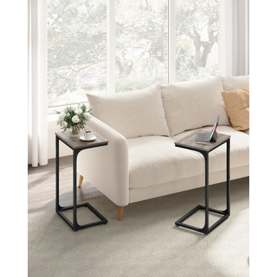 Table de bout en forme de C, ensemble de 2, table d'appoint pour canapé, table de canapé avec structure en métal, petite table à plateau télé pour le salon, la chambre à coucher, grège et noir
