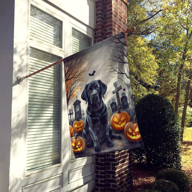 Drapeau noir de la maison d'Halloween du retriever du Labrador noir