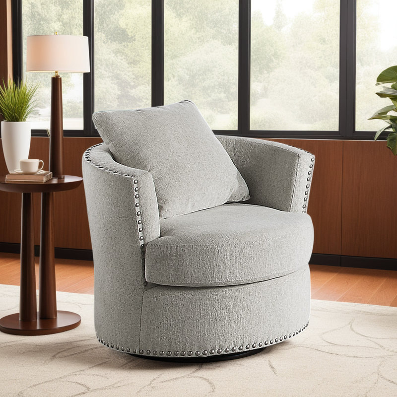 Fauteuil d'appoint pivotant en chenille - Chaise de salon rotative à 360 ° avec garniture cloutée et support à ressorts ensachés