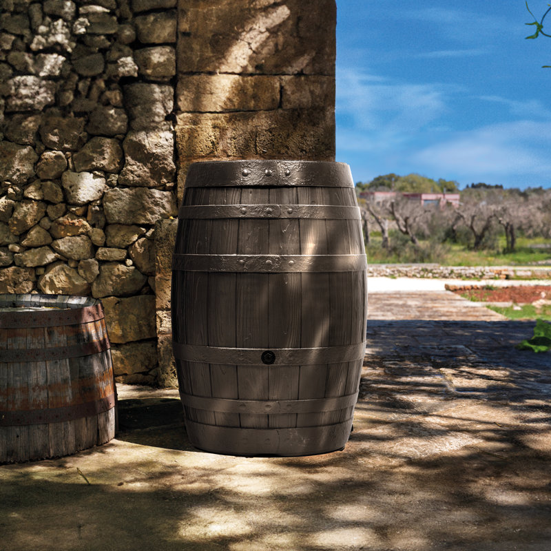 Union Rustic 250L Polyethylene Plastic Rain Barrel and Hose