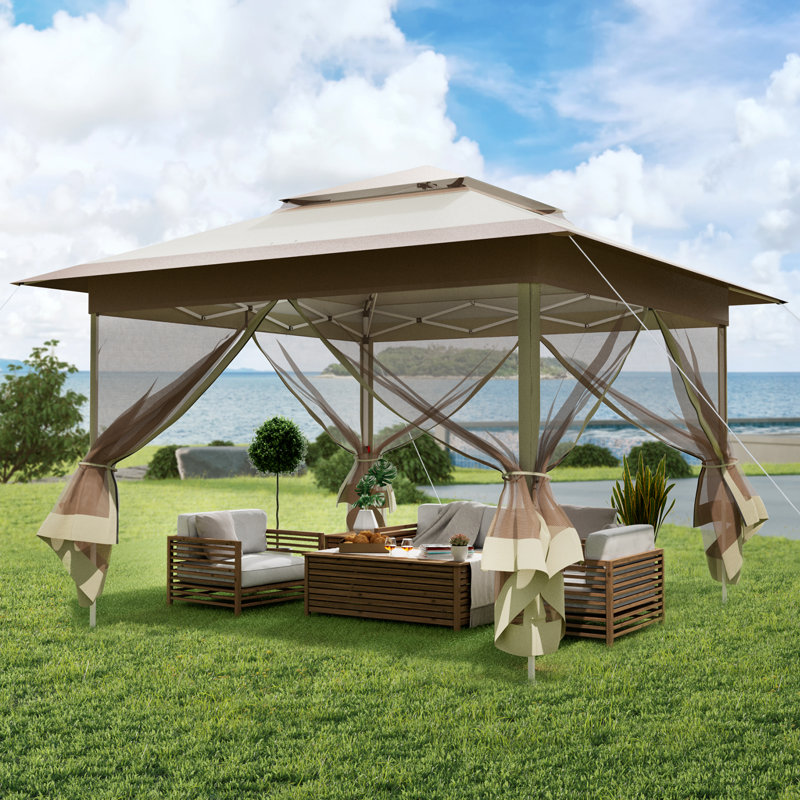 Pop Up Gazebo, Outdoor Instant Canopy Tent W/4 Netting Sidewall & Auto Extending Eave, Patio Gazebos Shelter W/Mesh Wall, Center Lock, Wheeled Bag For Garden, Yard, Party, Deck