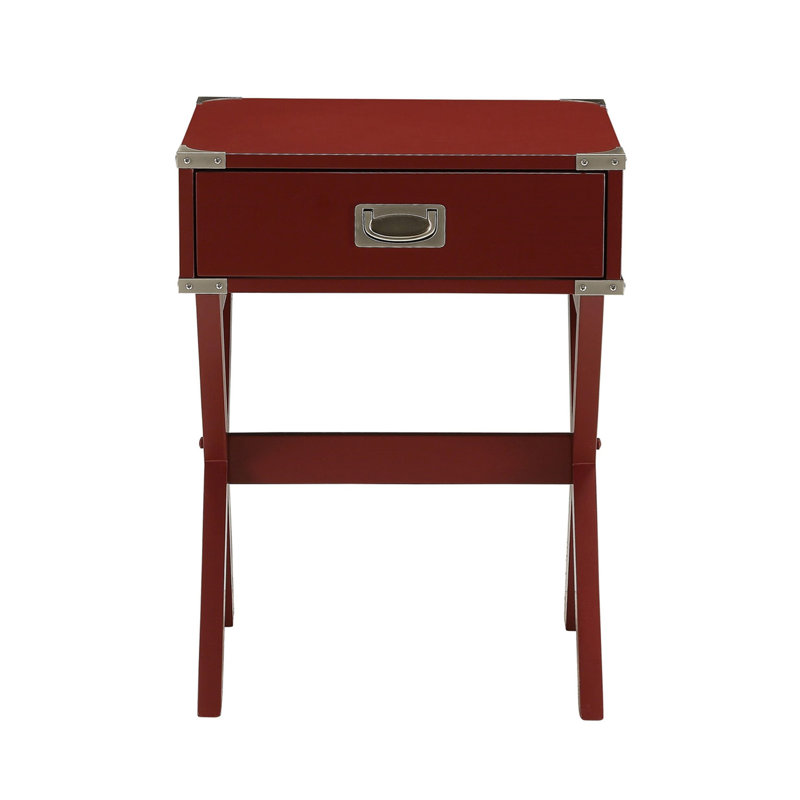 Table d'appoint avec coins en métal, rouge, Rouge