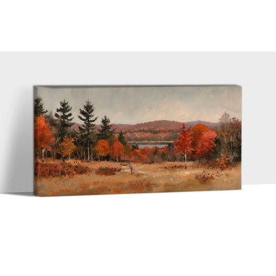 Grand art mural d'automne paysage - paysage d'arbre d'automne, images d'art sur toile pour le salon, peintures d'automne rétro pour le mur, impression sur toile encadrée 30 po x 60 po