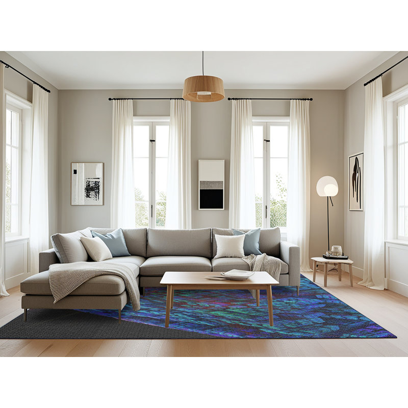 Tapis à tisser bleu/rose/noir, Rectangle 8 pi x 10 pi