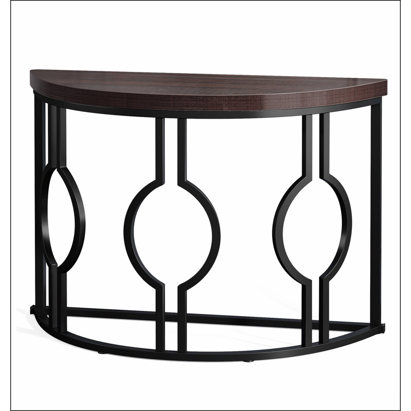 Half Moon Console Table for Entryway, 43 Inch Industrial Semi Circle Sofa Table with Geometric Base, Wood Accent Table for Living Room, Hallway, Foyer, Entrance