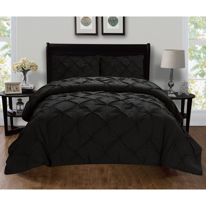 Polyester Satin Duvet Cover, Black, King Duvet + 2 Shams