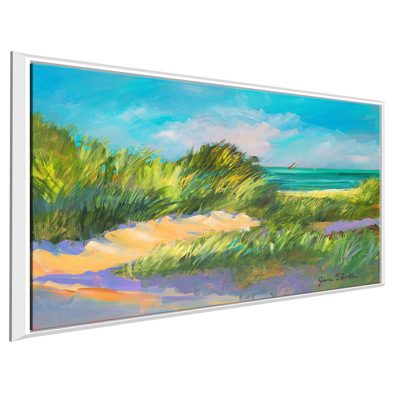 «Blue Grass Breeze II» par - Peinture, H 39,5 po x l 63,5 po x P 2 po, Cadre flottant blanc