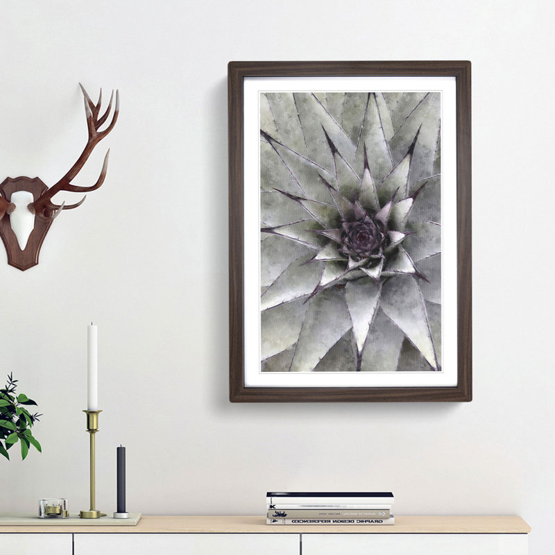 Green and Purple Succulent - Picture Frame Painting Print, Walnut Framed, 33cm H x 24cm W x 2cm D
