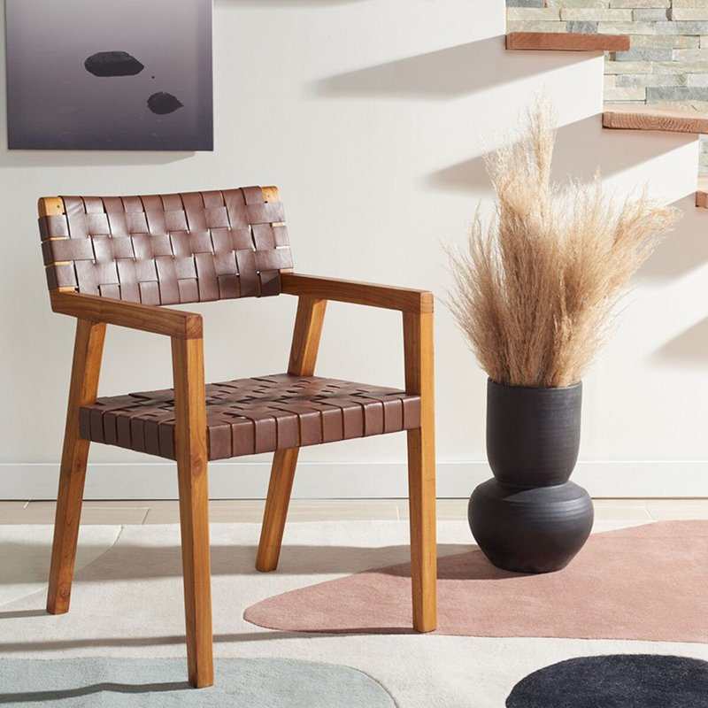Chaise avec accoudoirs rembourrée Radbroke, Cognac / naturel