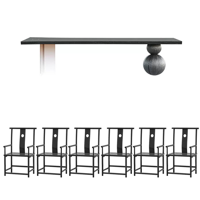 6 - Person Solid Wood Top Double Pedestal Dining Set, 29.53" H x 70.87" L x 25.59" W