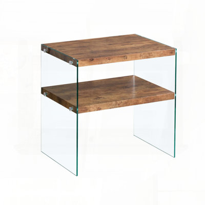Walnut MDF Side Table with Tempered Glass Top