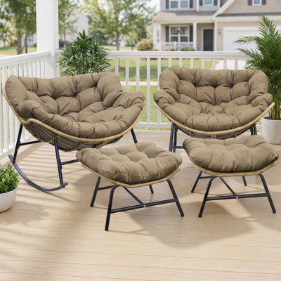 2-Person Outdoor Rocking Chair Set with Cushions and Ottomans by Bayou Breeze
