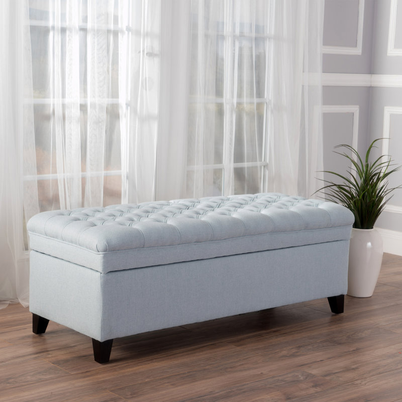Banc de rangement rembourré en polyester Twania, Bleu clair