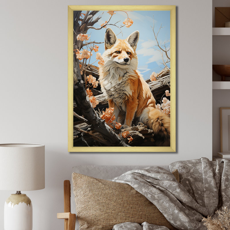 Fox Wilderness Observer Pastoral II - Reproduction d'art mural animaux, H 20 po x l 12 po x P 1 po, Encadrement doré