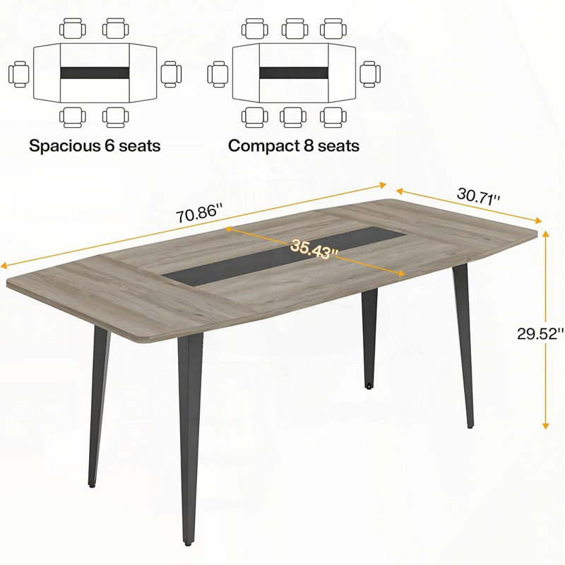 Longue table de bureau, table de conférence de style naturel, table de réunion en forme de bateau