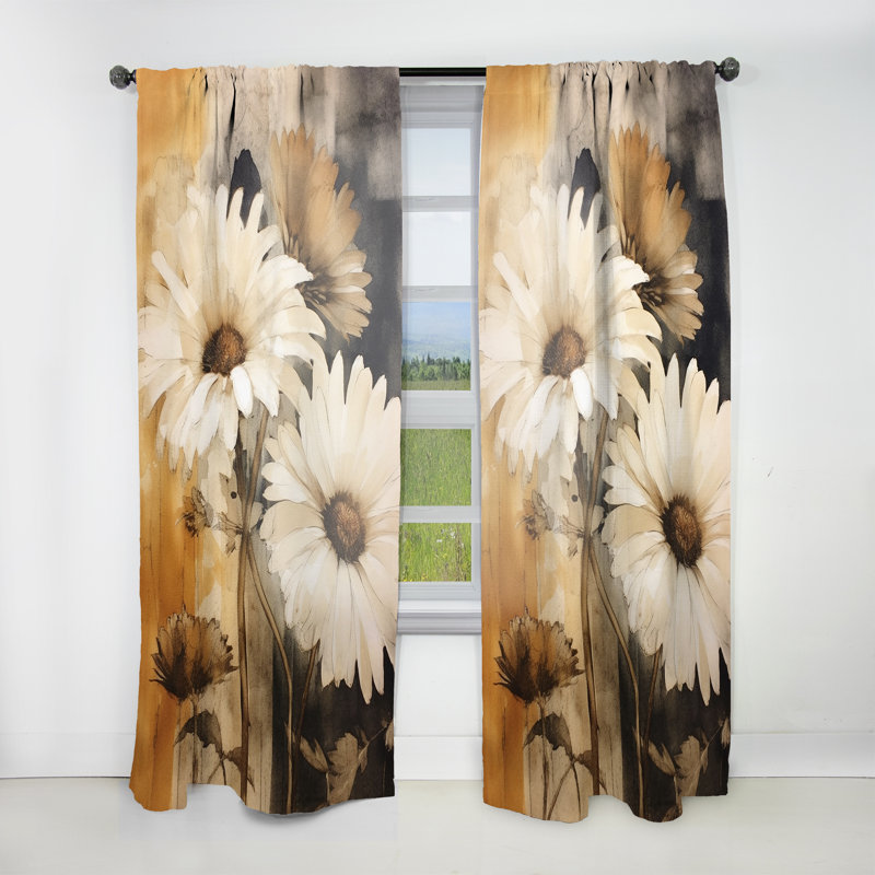 Rideau traditionnel avec marguerites en velours Adeliant, L 52 po x L 95 po