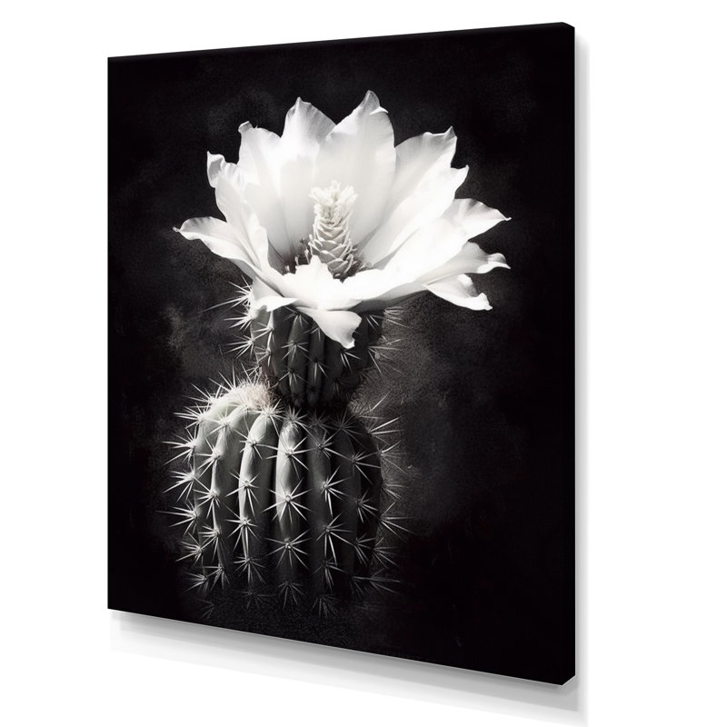 Cactus noir et noir, collage minimal - art mural sur toile florale, H 32 po x l 24 po x P 1 po, Toile tendue