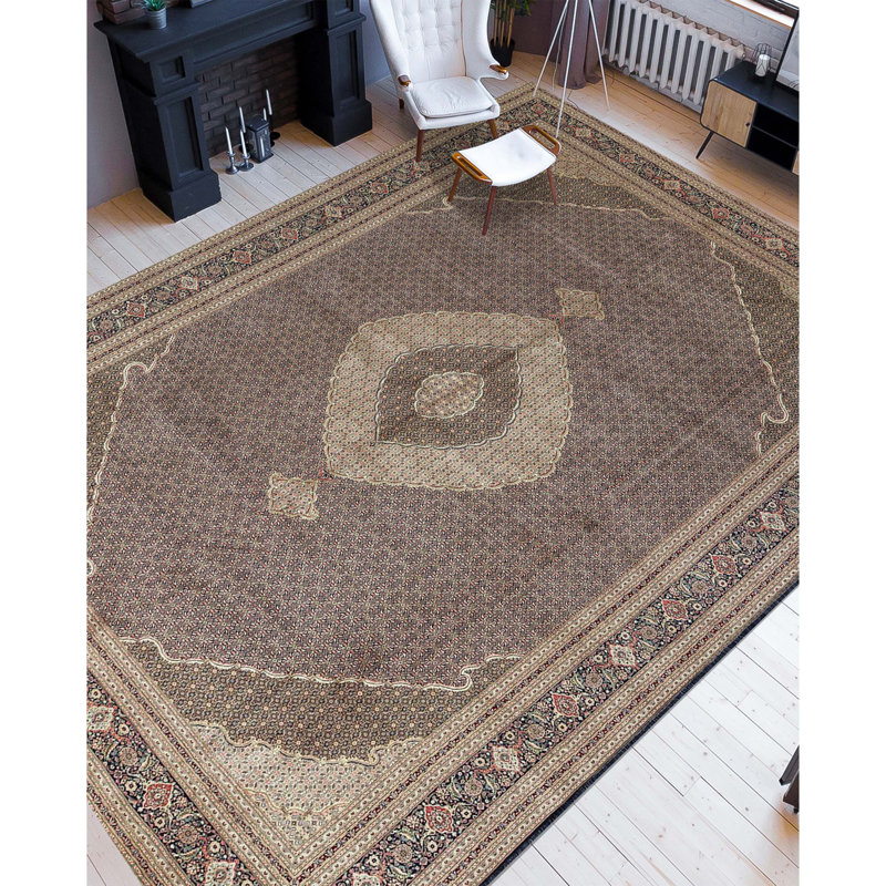Tapis bleu marine et bleu marine de haute qualité noué à la main