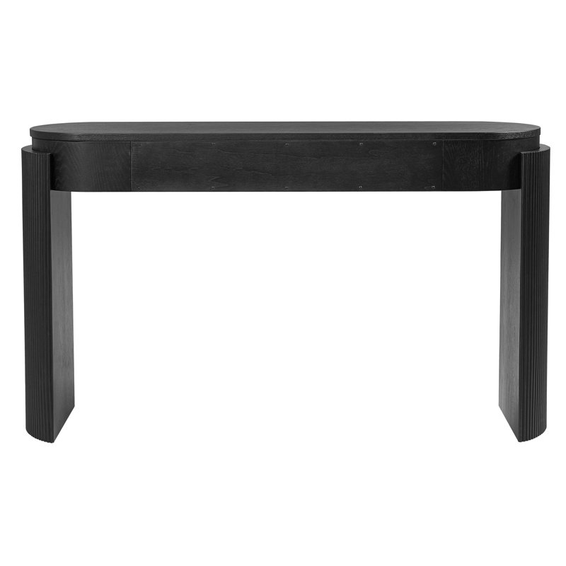 Table d'entrée avec finition grain de bois naturel, console avec conception cannelée, plateau ovale et 2 tiroirs pour l'entrée et le salon