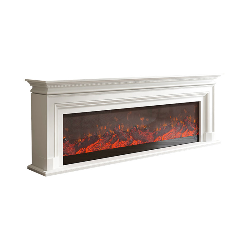 White Solid Wood TV Cabinet Fireplace, White