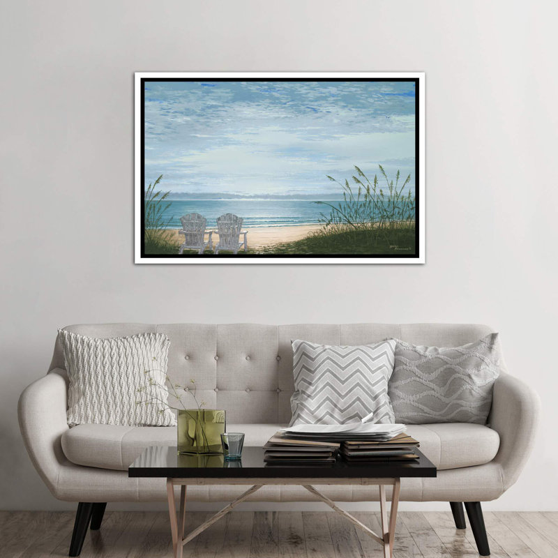 «Beach Chairs» par Bruce Nawrocke - reproduction d'art, H 40 po x l 60 po x P 1,5 po, Toile blanche encadrée