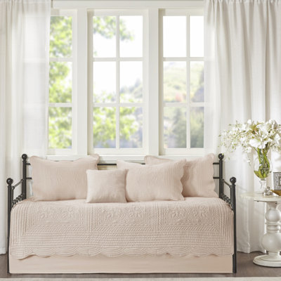 Housse de lit 6 jour Blush - Bord festonné, matelas simple, bord réversible 6 pièces, moderne