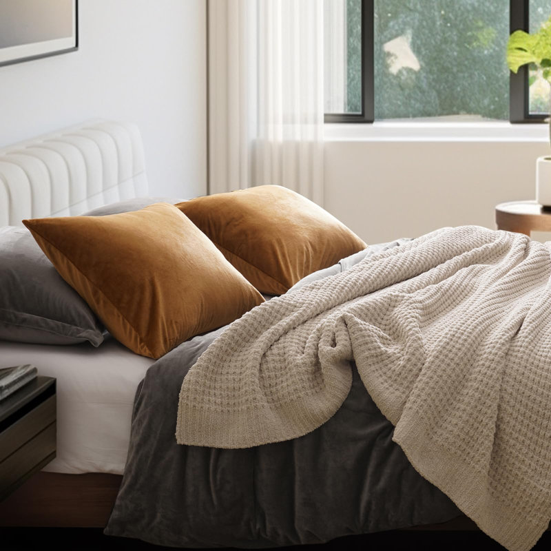 PHF Super Soft Velvet Pillowcases, 2 Pack Luxury Cozy Warm Pillow Shams Covers with Envelope Closure, 20x36", Camel