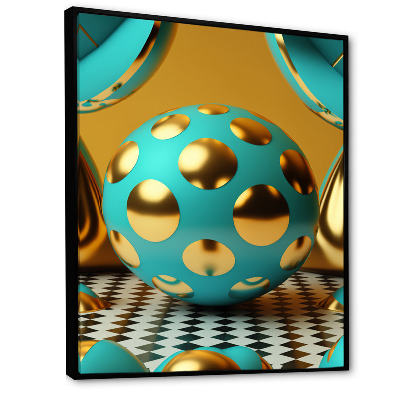 Golden Spheres Infinity IV - reproduction sur toile, H 20 po x l 12 po x P 1 po, Toile avec cadre flottant noir