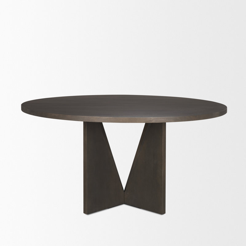 60'' Dark Brown Solid Wood Round Pedestal Dining Table