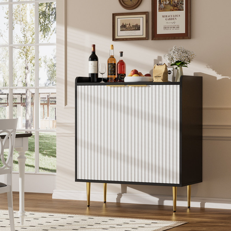 37.4'' Modern Coffee Bar Cabinet With Wine Racks And Drawer Storage For Living Room, Black/White