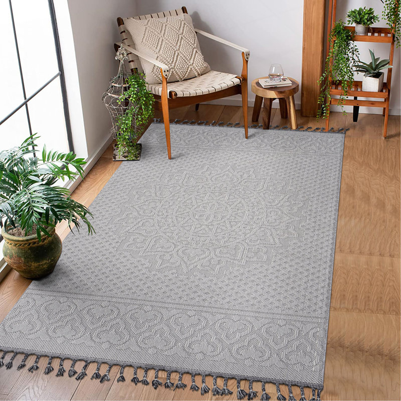 Collection White/Ivory /Medallion Indoor/Outdoor Area Rug, Rectangle 7'9" x 10'